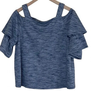 2/$30 Chicos Size 1 Off Shoulder Short Sleeve Top Blue Marled